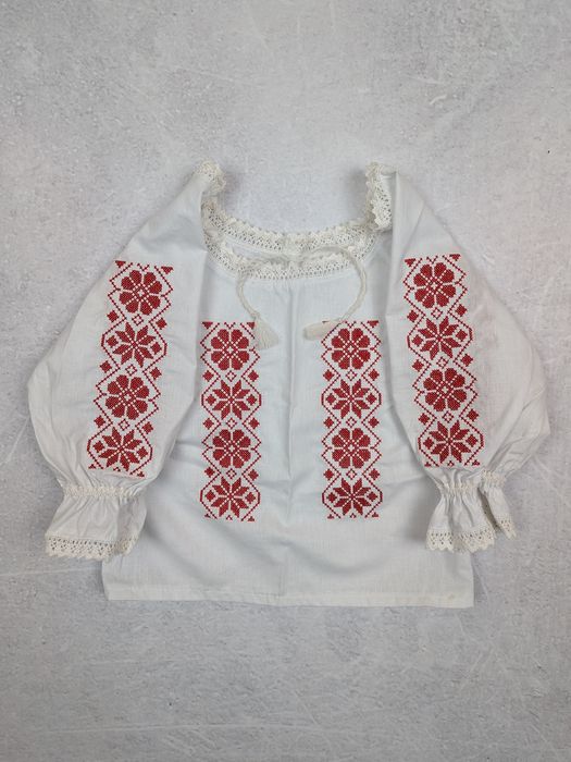 Ie Traditionala Romaneasca Motive Folclorice Broderie Rosie copii / fe