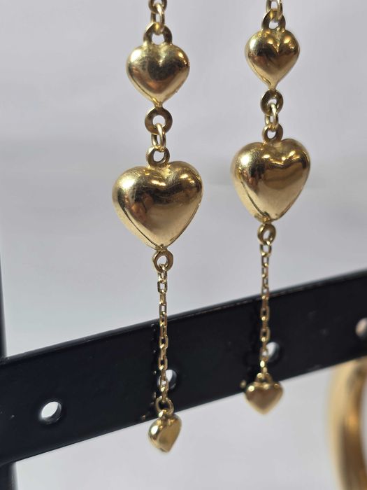 Cercei Lungi cu Inimi din Aur 14K – Design Romantic și Elegant