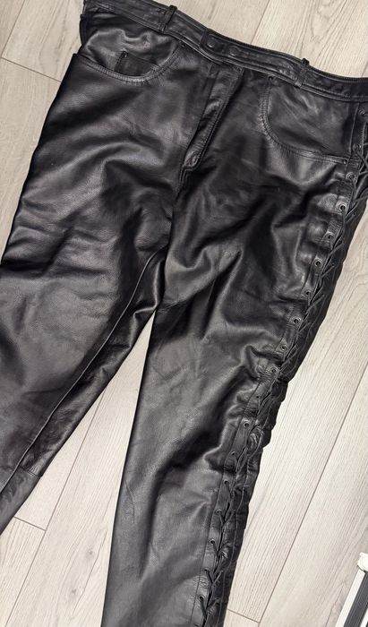 Pantalon moto piele chopper cu snur lateral