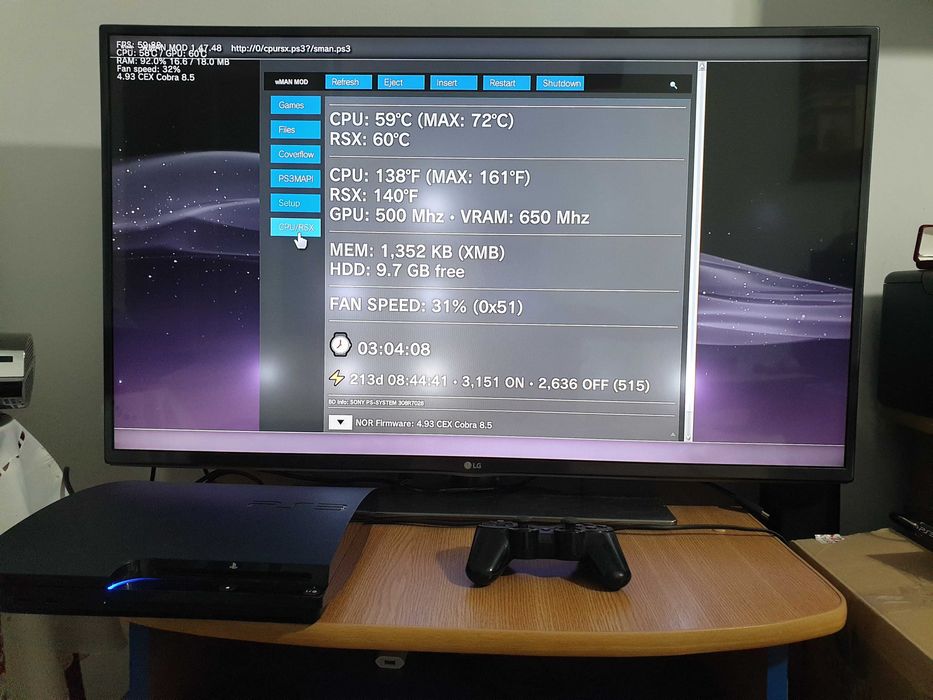 PS3 modat CFW 320 GB + 40 jocuri (GTA V, Red Dead, God of War, NFS)