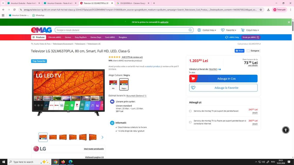 Televizor LED LG 81 cm/ Netflix / Youtube + suport perete Nou Garantie
