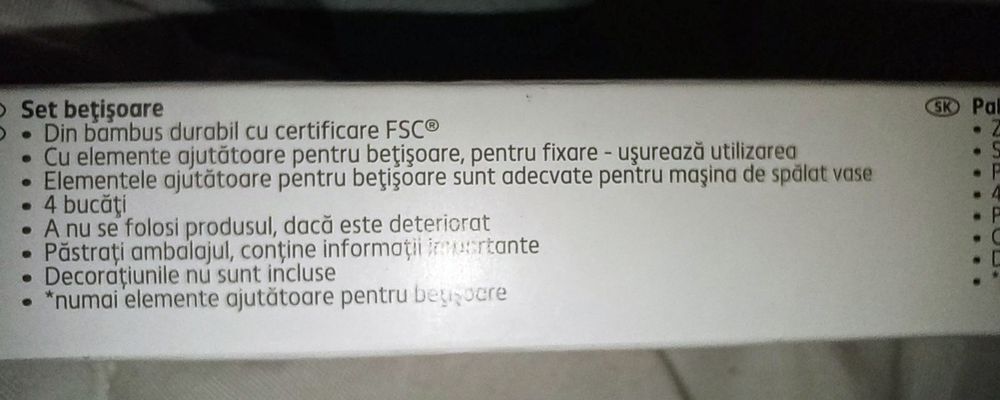 Chopstick Set sigilat nou nefolosit, un set are 4 perechi betisoare pentru mancat / chopsticks din bambus și 4 elemente ajutatoare pentru incepatori