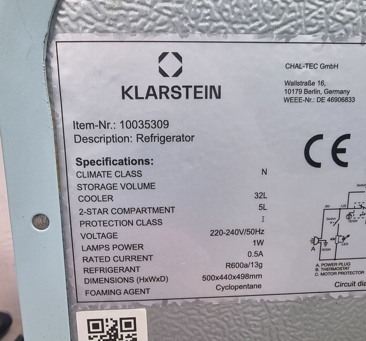 Мини хладилник с фризер Klarstein 37L