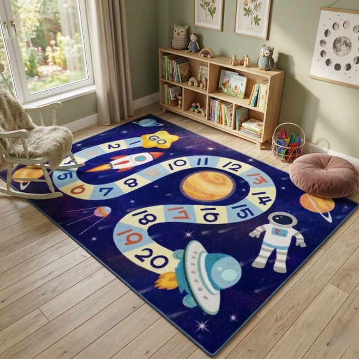 Детски килим за игра 120х160см - Светложълт килим с цветни къщички, пр