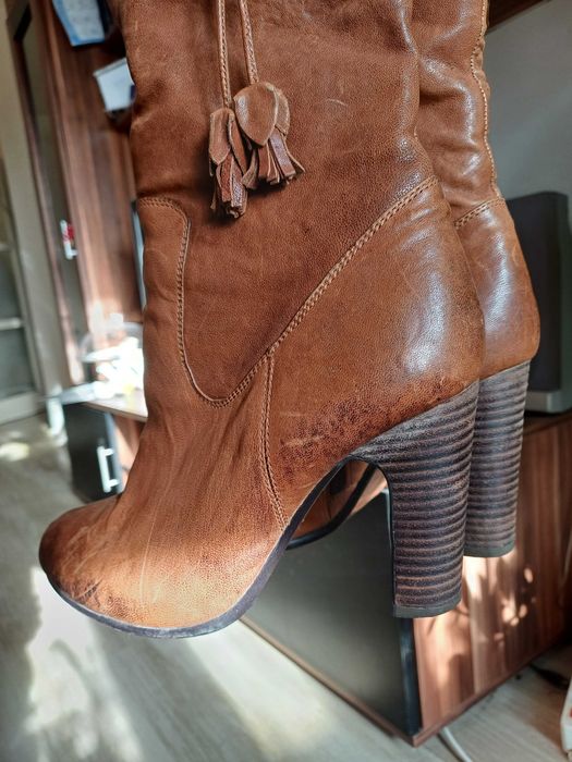 кафяви ботуши естествена кожа с топла подплата