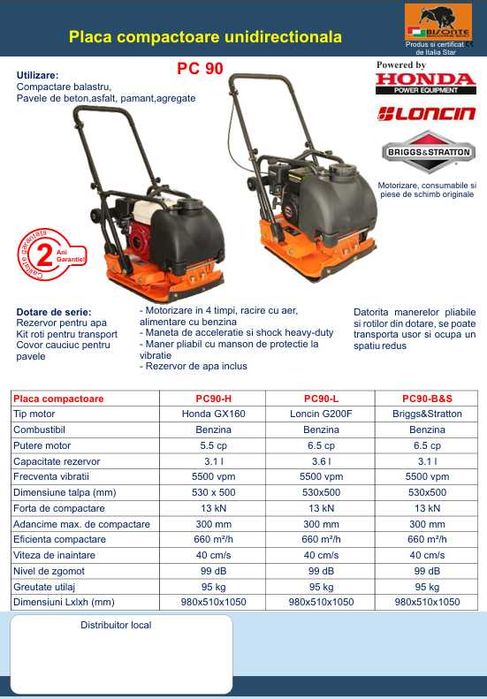 Placa compactoare Bisonte 95 kg motor Honda GX160 broasca PROMOTIE