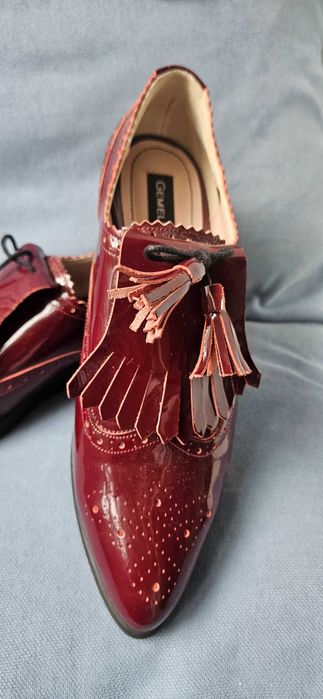 Pantofi Loafers culoare bordo cu ciucure decorativ, piele naturala, 37