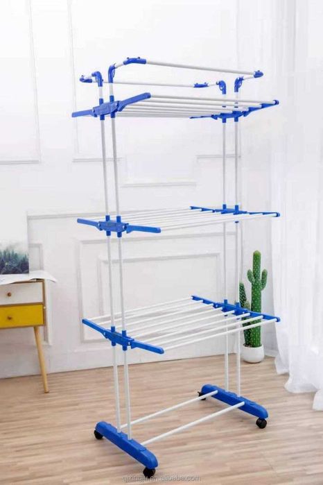 Складная вешалка для сушки одежды трехуровневая  напольная  на колесах