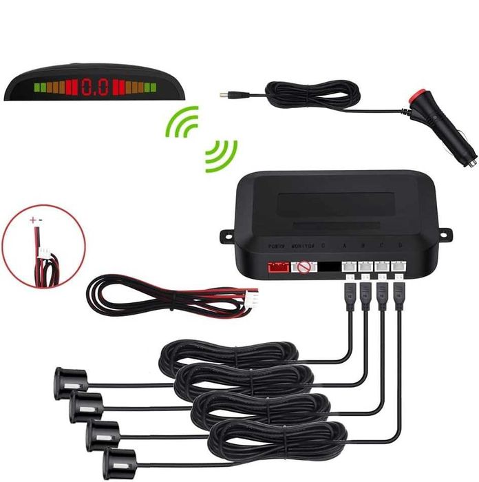 Безжичен парктроник с 4 сензора и LED дисплей - Черен