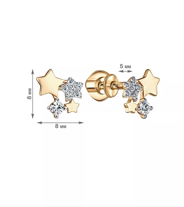 Серебряные серьги с золотым напылением и фианитоми