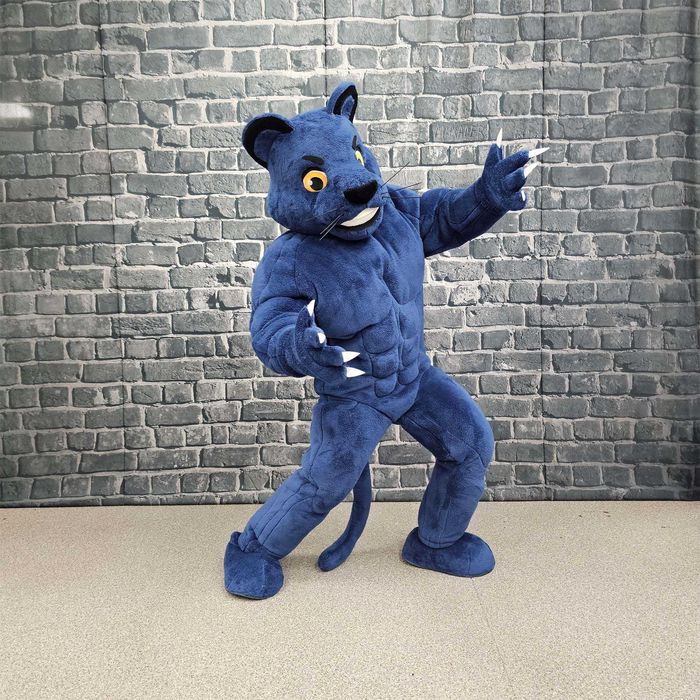 Costum Mascotă Panteră Albastră Musculoasă Profesională Handmade pentru Evenimente și Petreceri