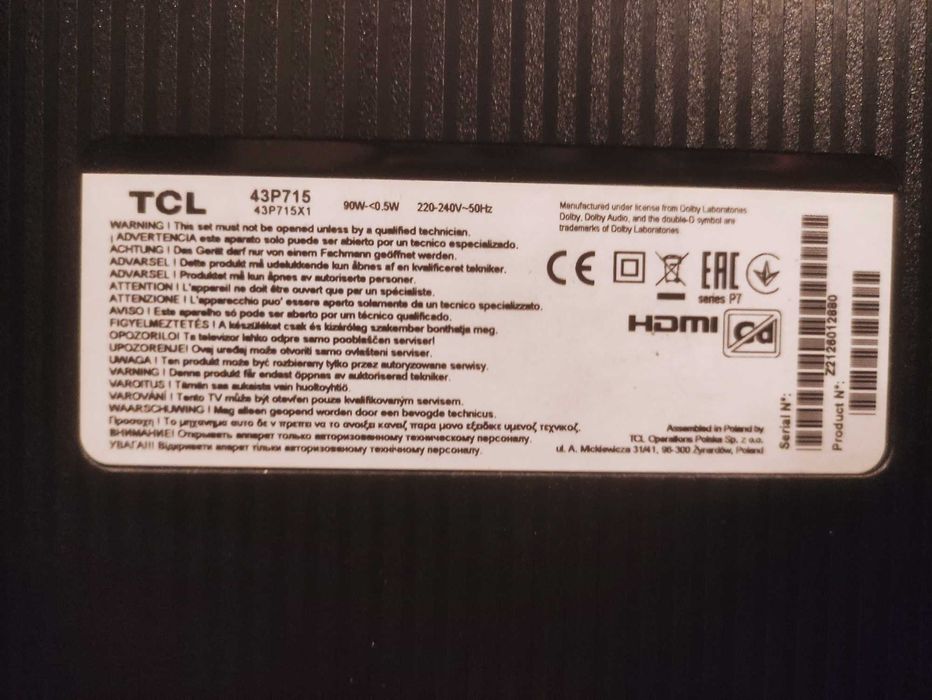 43" Smart TV Телевизор TCL 43" 4K