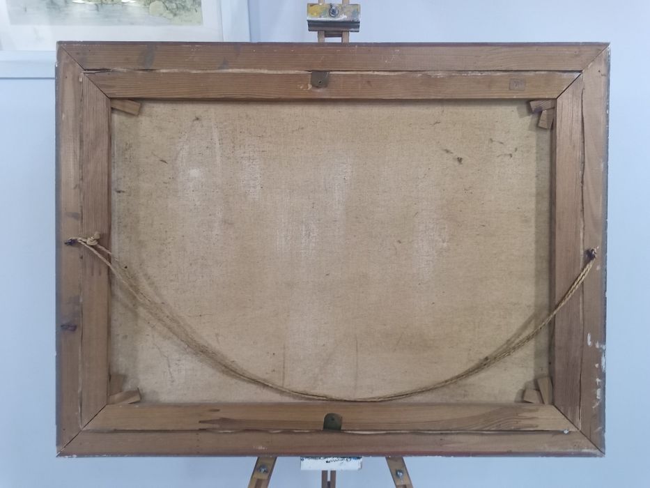 Стара маслена картина "Пейзаж с брези" – 78х59 см | Подписана