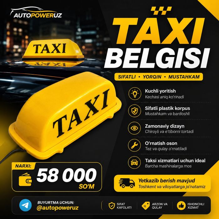 TAKSI shashka BELGISI (TAXI PLAFON SHASHKA) 
Avtomobilingiz uchun sifa