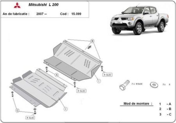 Scut motor metalic pentru Mitsubishi L200 1998-prezent - otel 2.5-3mm