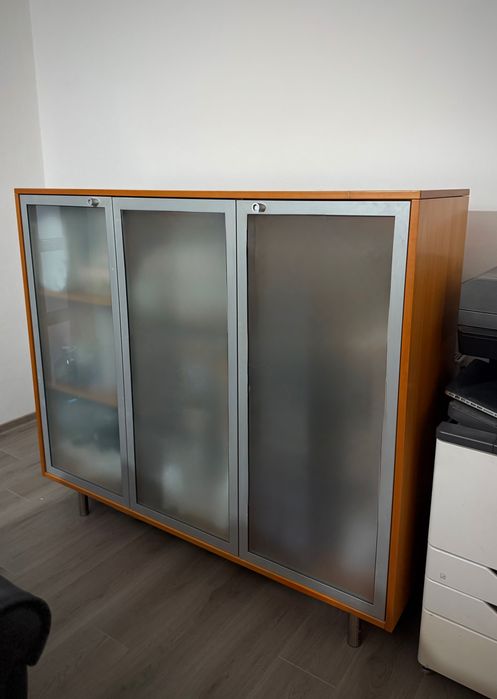 Birouîn lemn masiv - 2 locuri, dulap documente, 2 fotolii