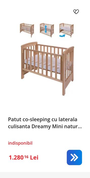 Pătuț Co-sleeping Treppy Mini + saltea pe comandă