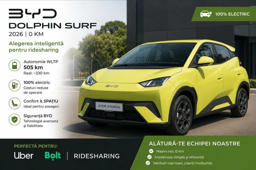 Închiriez BYD Dolphin Surf BOOST— mașină electrică nouă, pentru Uber/Bolt, București rideshareing