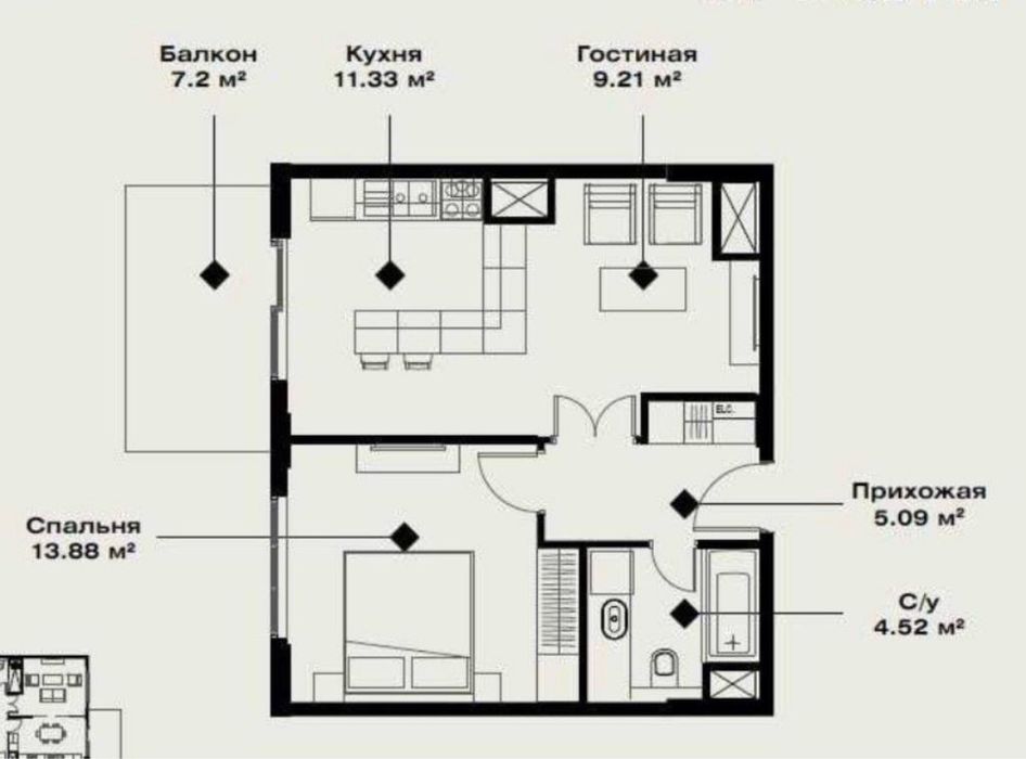 Продается квартира 2/5/10 новостройка, 44м2, в ЖК OzMahal, Аккурган