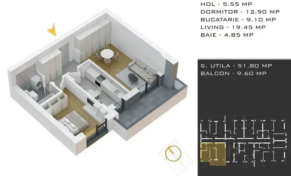 2 Camere + parcare | Încălzire în Pardoseală | Imobil P+3 Pallady — fotografia 2
