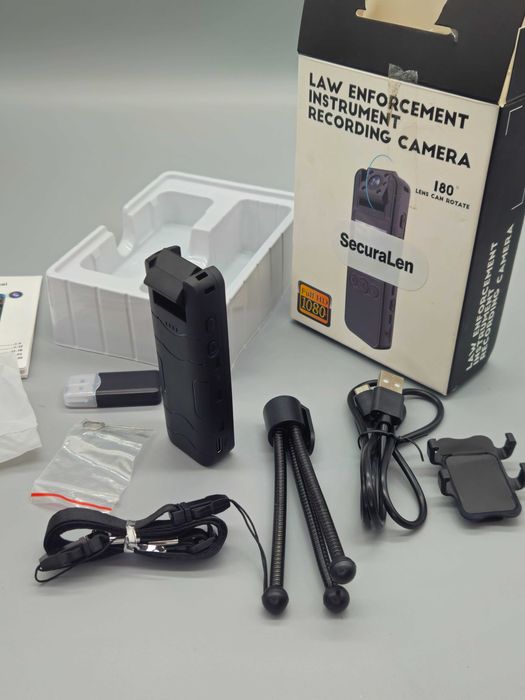 Body камера SecuraLen 1080P с въртящ се обектив на 180, LCD и нощно