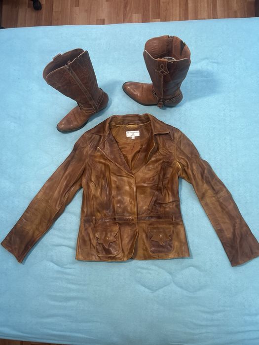 Set cizme + jacheta de piele