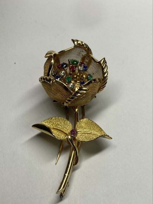 Brosa aur 18kt.diamante rubine smaralde safire