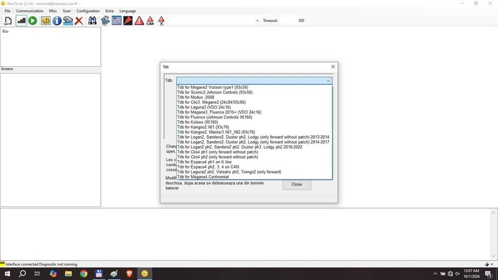 Interfata vLinker FS cu licenta Renolink v2.14 database 2024 + ddt4all