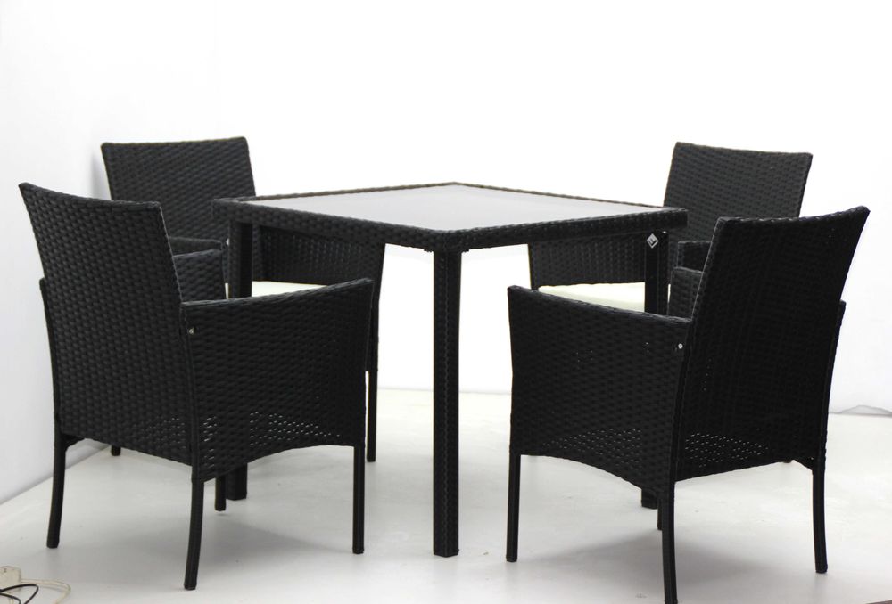 Градински Мебели От Ратан - Комплект 4 Части - Черен/Кафяв