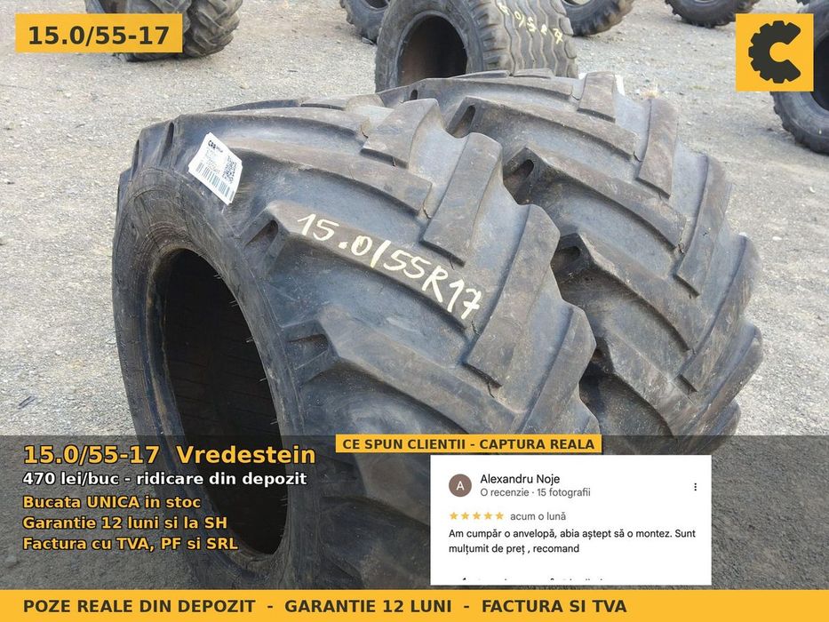Anvelope Cauciucuri 15.0/55-17 15.0/55 17 1505517 Vredestein Remorca si Implement Utilaje Agricole SH Second Hand GARANTIE Garantie 1 An Factura TVA