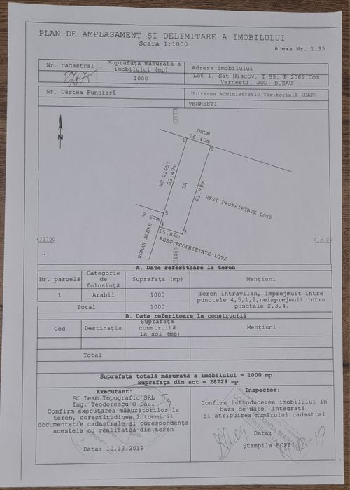 Teren/Loc casa Vernesti la sosea, 1000 mp, Curent, Apa, Gaze, Gard