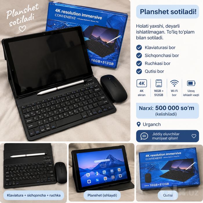 Klaviatura va sichqonchali planshet sotiladi
