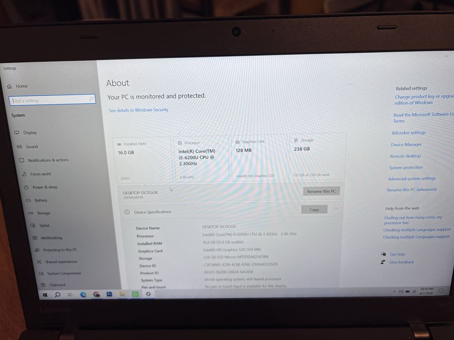 Laptop Lenovo ThinkPad T460 14”, i5, 16Gb, 256SSD