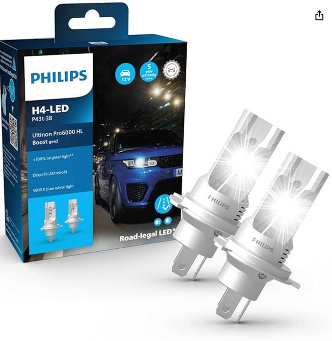 Kомплект LED крушки Philips Ultinon Pro6000 Boost Gen2 Direct-Fit H4 с road legal / хомогация за пътя