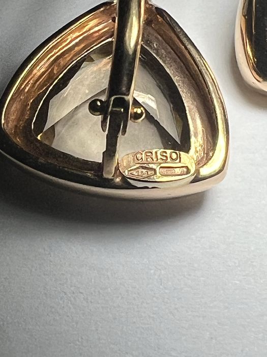 Cercei aur 18 k cu topaz fumuriu si granate rosii