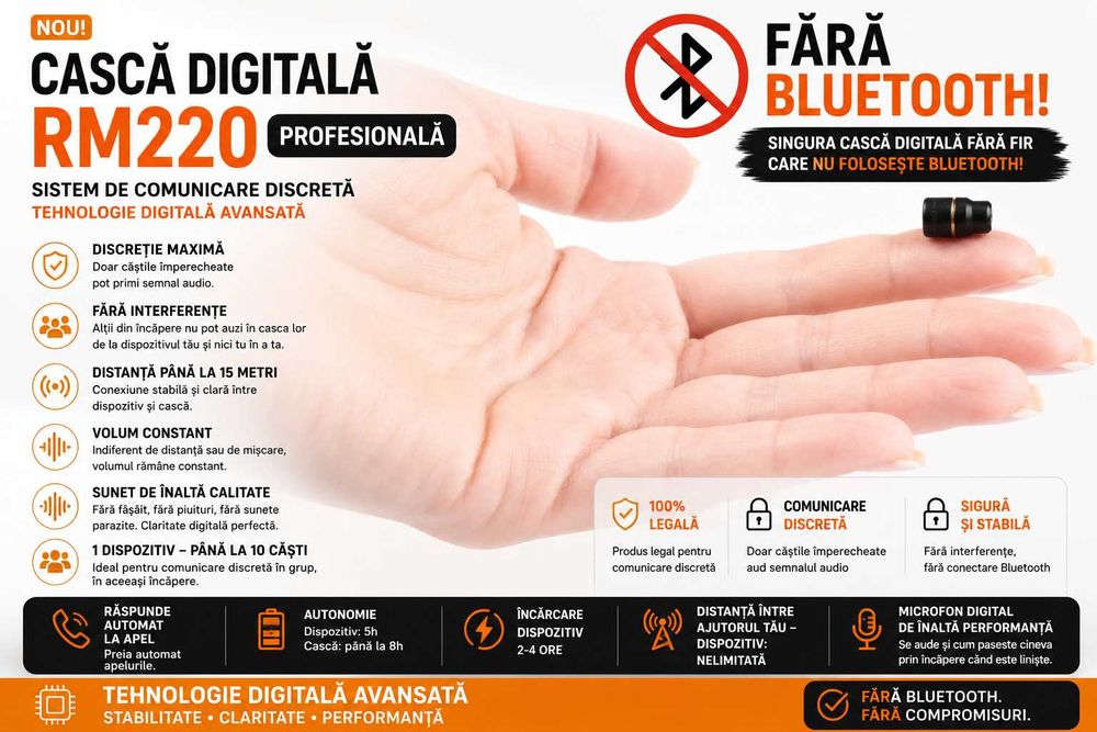 Sistem pentru copiat Profesional Fara Bluetooth - Casca Digitala de copiat 100% Nedetectabila