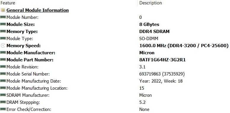 8GB DDR4 laptop 3200mhz