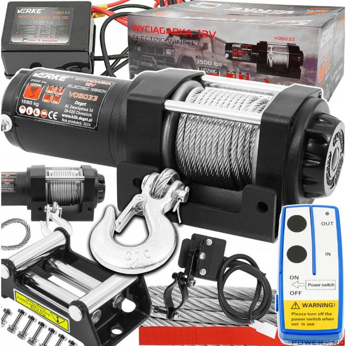 Troliu electric 12 V 130 A, capacitate 1590 Kg, lungime calbu 12 m,