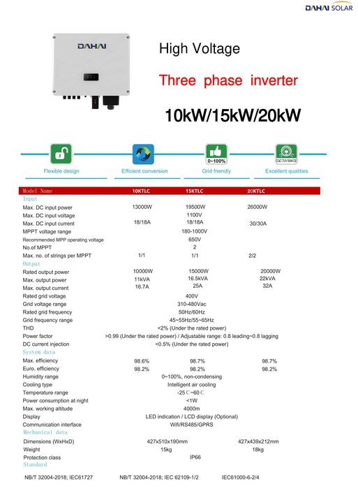 Inverter / Инвертер High Voltage Three Phase Inverter 10KW/15KW/20KW