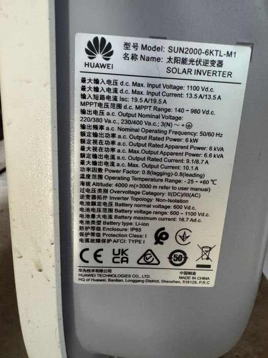 Invertor hibrid huawei trifazic 6kw plus smart meter