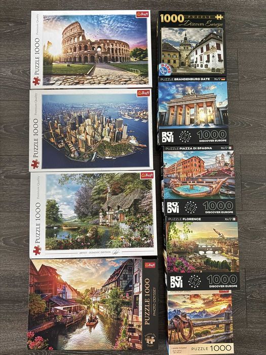 Colectie de 17 puzzle-uri cu cate 1000 piese Trefl, Roovi, Clementoni, D-Toys, King