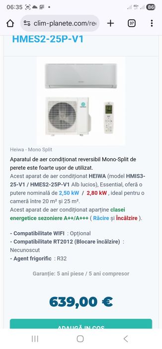 Mitsubishi/ Daikin Heiwa HMIS3-25-V1 -Aparat de aer condiționat cu in