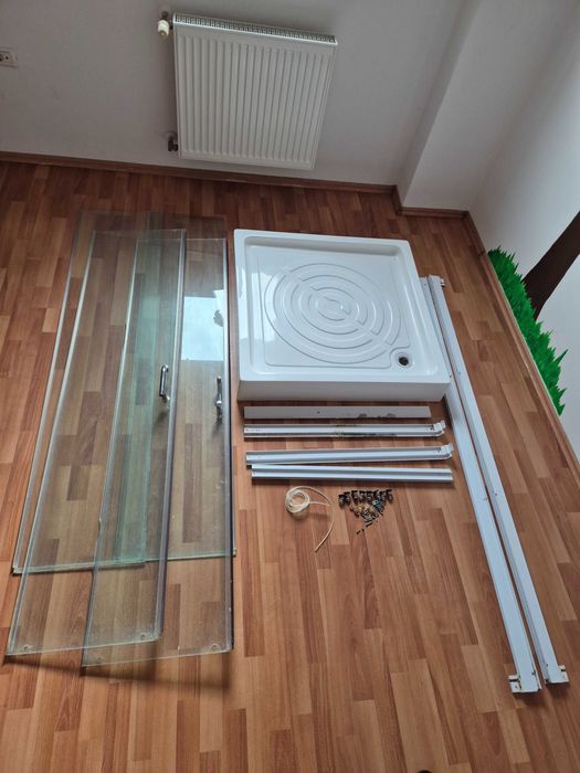 Cabina dus 90x90 cu cada deptunghiulara, panouri de sticla si accesorii montaj incluse