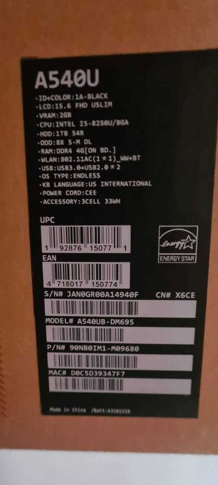 Laptop ASUS A540U