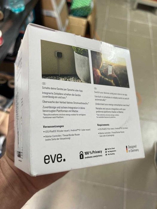 Priză inteligentă pentru exterior Eve Energy Outdoor, IP44, măsurare a consumului, compatibilă cu Alexa, Apple Home, Google Home și SmartThings