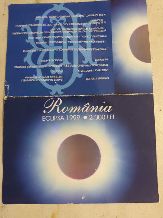 Bancnota 2000 lei Eclipsa 1999, ediție limitată ,seria 1A, nouă