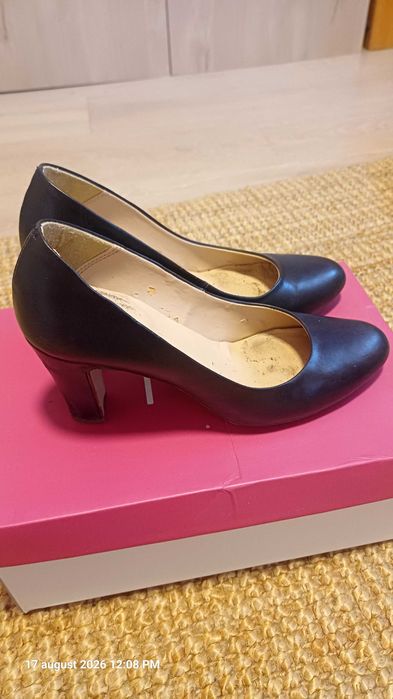 Pantofi cu toc comod, piele, albastri, marimea 38