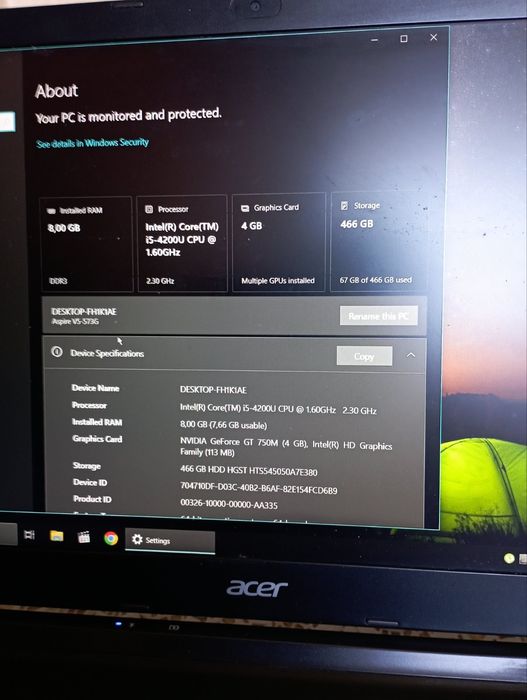 Лаптоп Acer нова батерия gaming intel i5
RAM-8 GB GeForce GT 4GB
