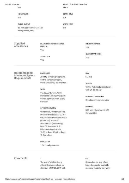 E-reader Sony PRS-T1