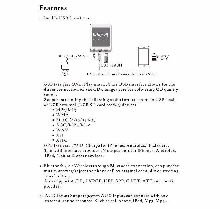 Дигитален чейнджър Wefa с Bluetooth 4.0 / mp3,wav,flac..Vw,audi,subaru